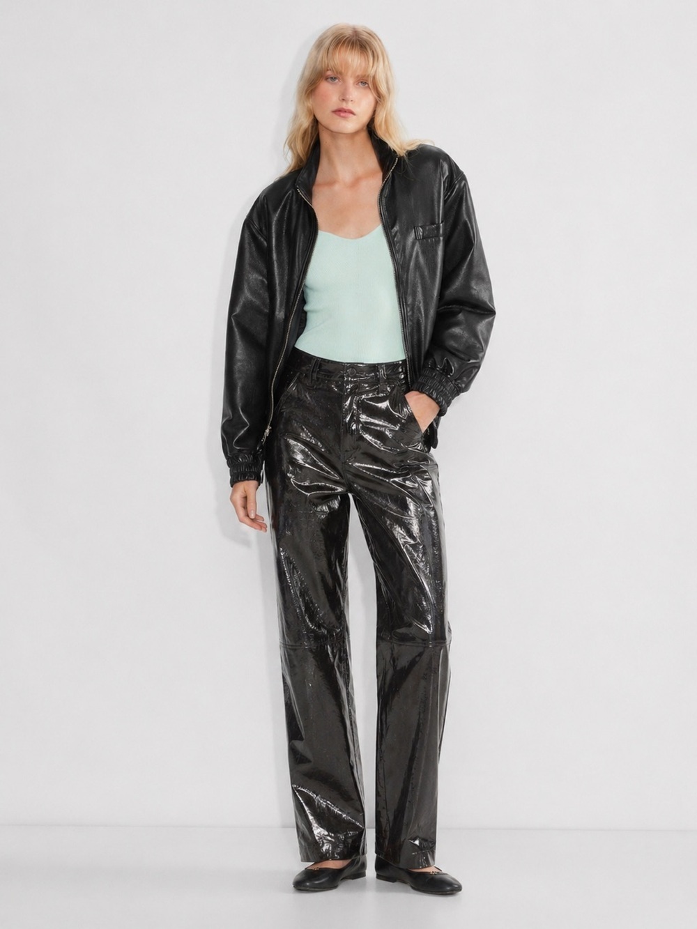 Le Fou Wilfred | 0 | Black Shiny Patent-Look Wide Leg Pants - Picture 1 of 4